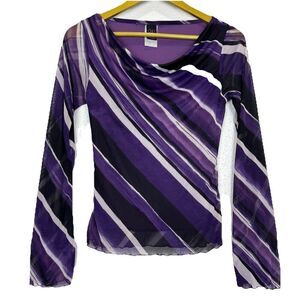 Wrapper Mesh Cowl Neck Top S Purple Flared Long Sleeve Fairy Grunge Goth Y2K